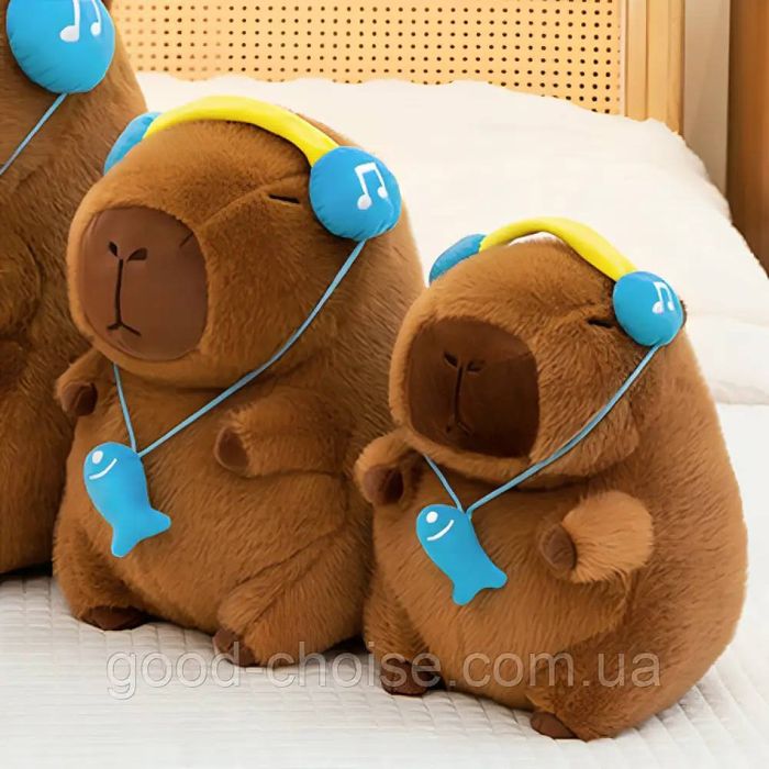 М'яка іграшка Капібара в навушниках 30см, Трендова іграшка Капібара