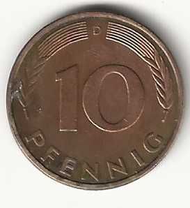 10 Pfennig de 1983 D, Alemanha Ocidental