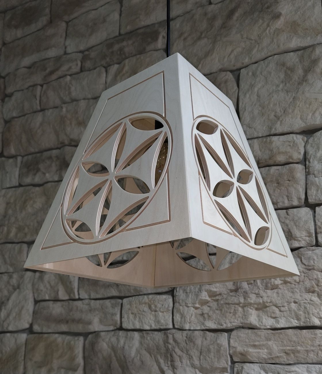 Lampa drewniana góralska wisząca klosz abażur styl zakopiański folk