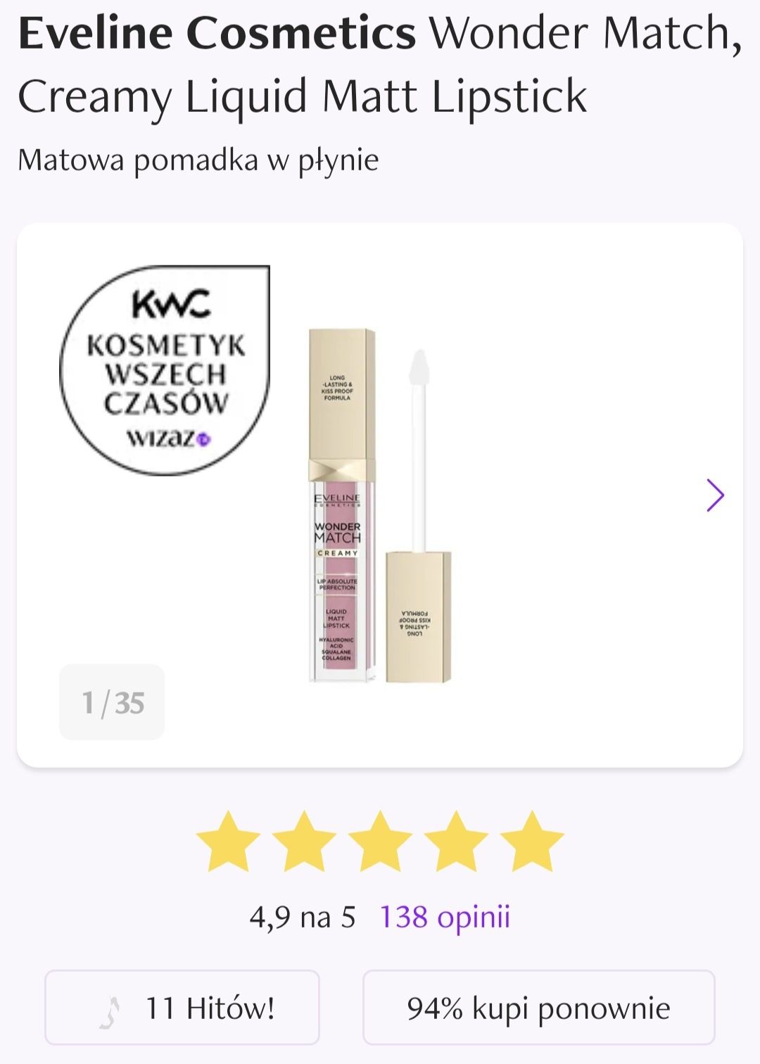 Eveline Wonder Match, Matowa pomadka w płynie, odcień 11 Milky Nude