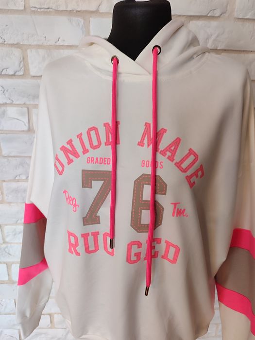 Nowa bluza kremowa z wyrazistym różem L-XL