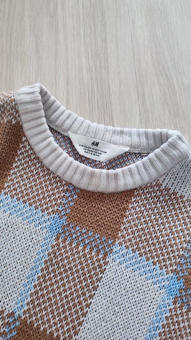 Świąteczny sweterek w kratę 100% bawełna H&M 122/128 Święta Wigilia