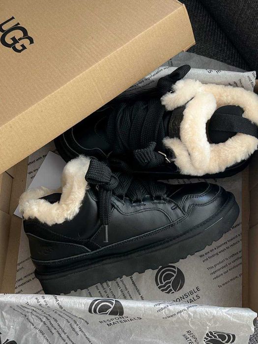 Угги UGG Lowmel Sneaker Leather Black / Уггі Ловмель чорні шкіряні