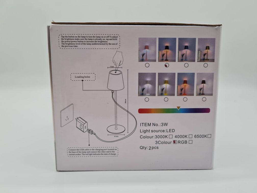 Lampka led stołowa nocna ozdobna 2szt czarna lampki