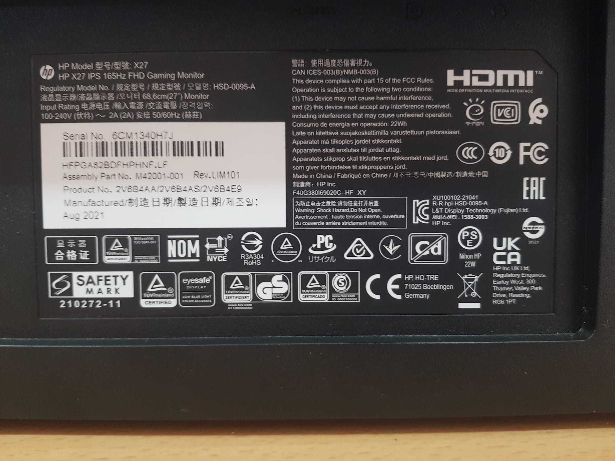 Monitor HP X27 para peças