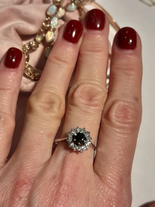 R.23 Pierścionek 3.42g Szafir Diamenty Złoto 585 WYCENA
