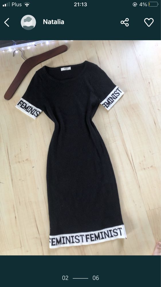 Sukienka czarna obcisła MIDI feminist feministka XS/S