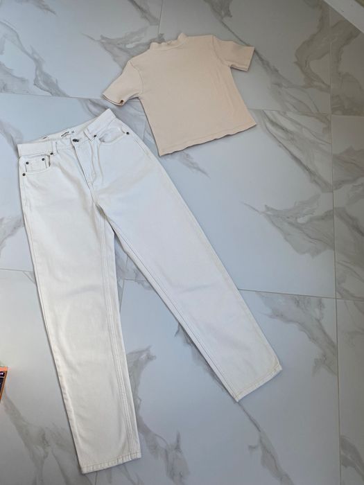 Джинси Pull&Bear 34 молочні світлий беж  mom джинсы короп топ рубчик