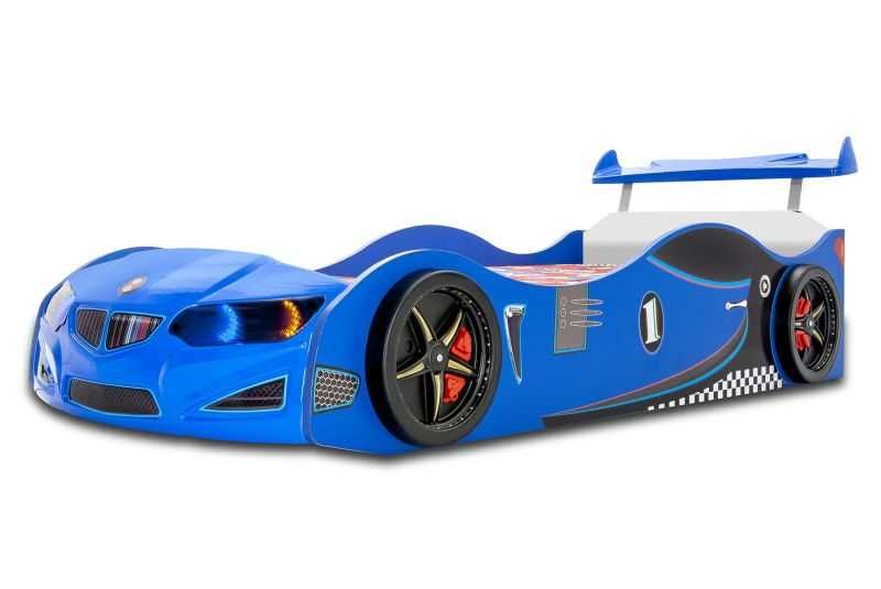 Łóżko w kształcie samochodu Gt1 full światła LED, dźwięki , pilot