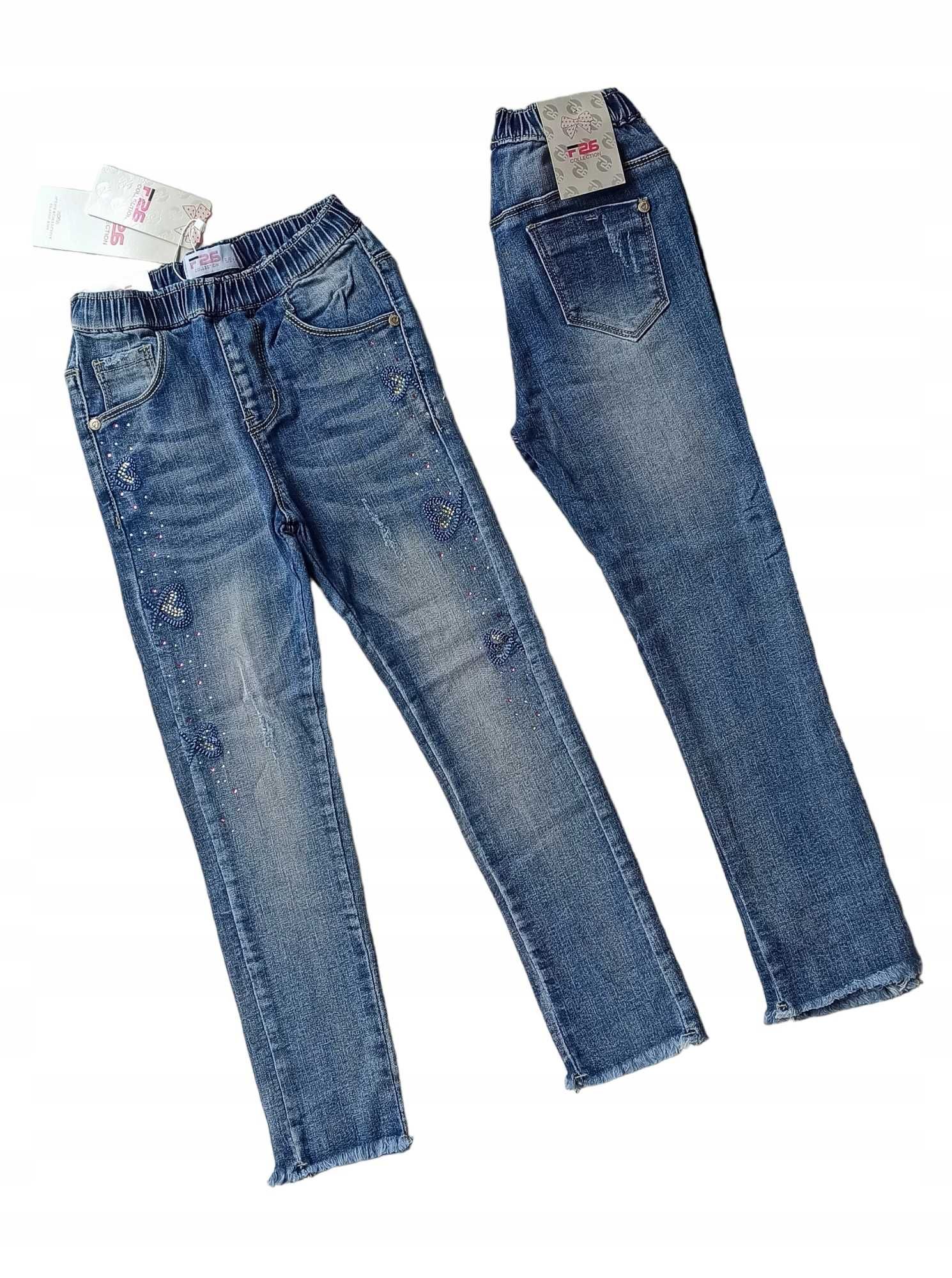 Spodnie jeans dla dziewczynki na gumce nowy 104-110