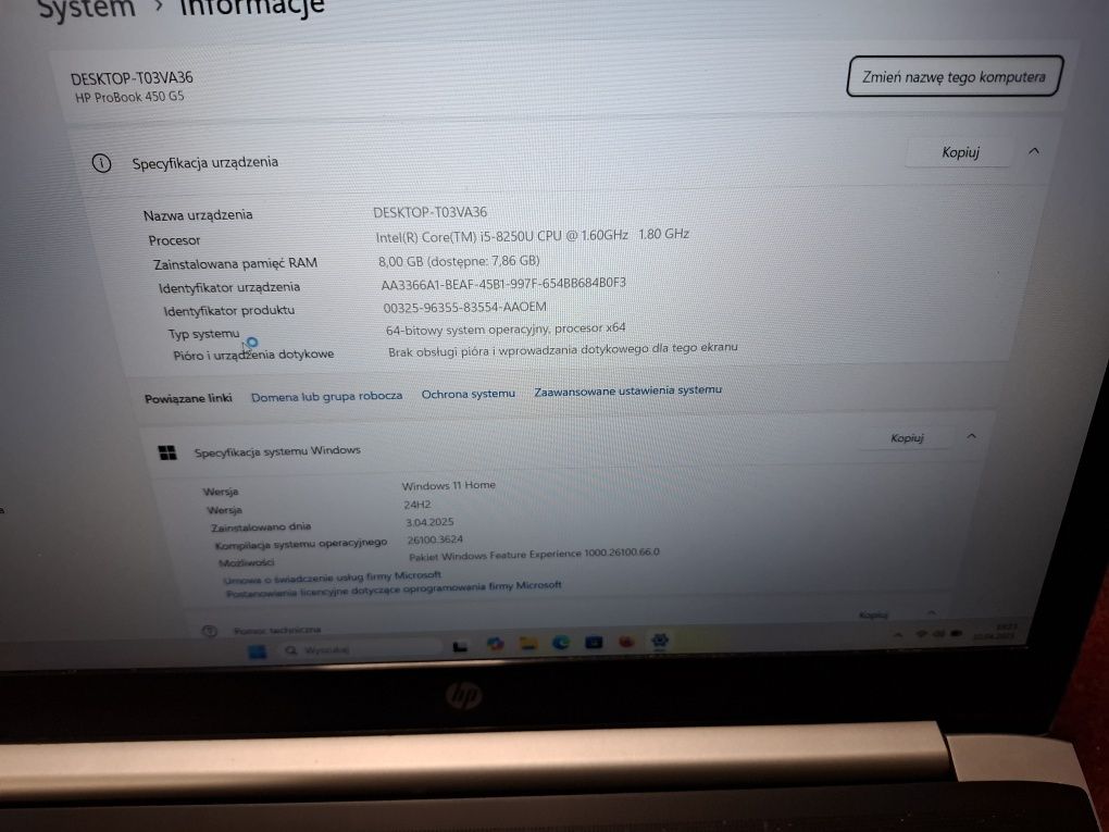 Hp Probook 450 G5 i5-8250 8gb 256SSD