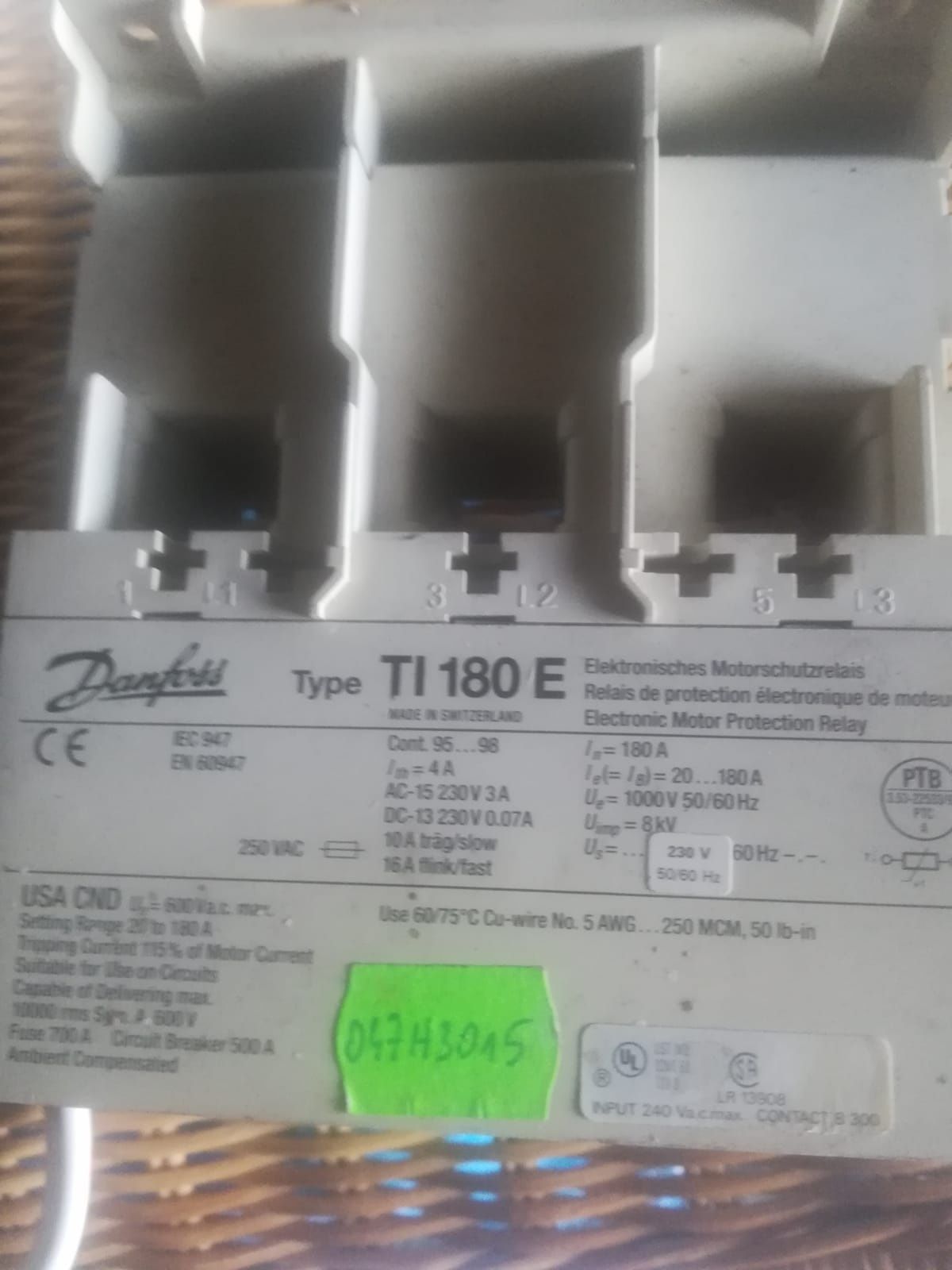 Przekaźnik termiczny Ti180e Danfoss do silników indukcyjnych 180A