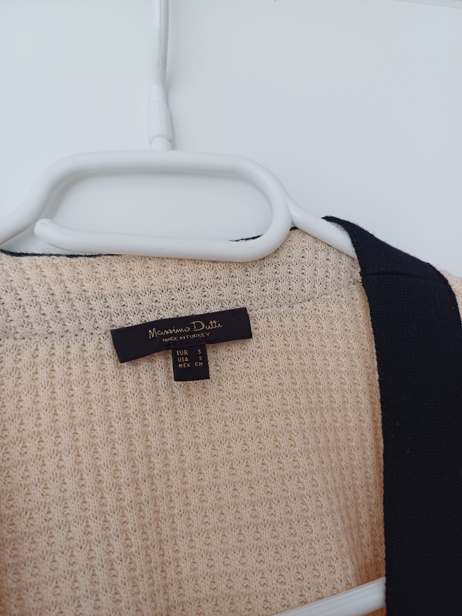 Massimo Dutti kardigan ze złotymi guzikami bawełna kremowy beż sweter