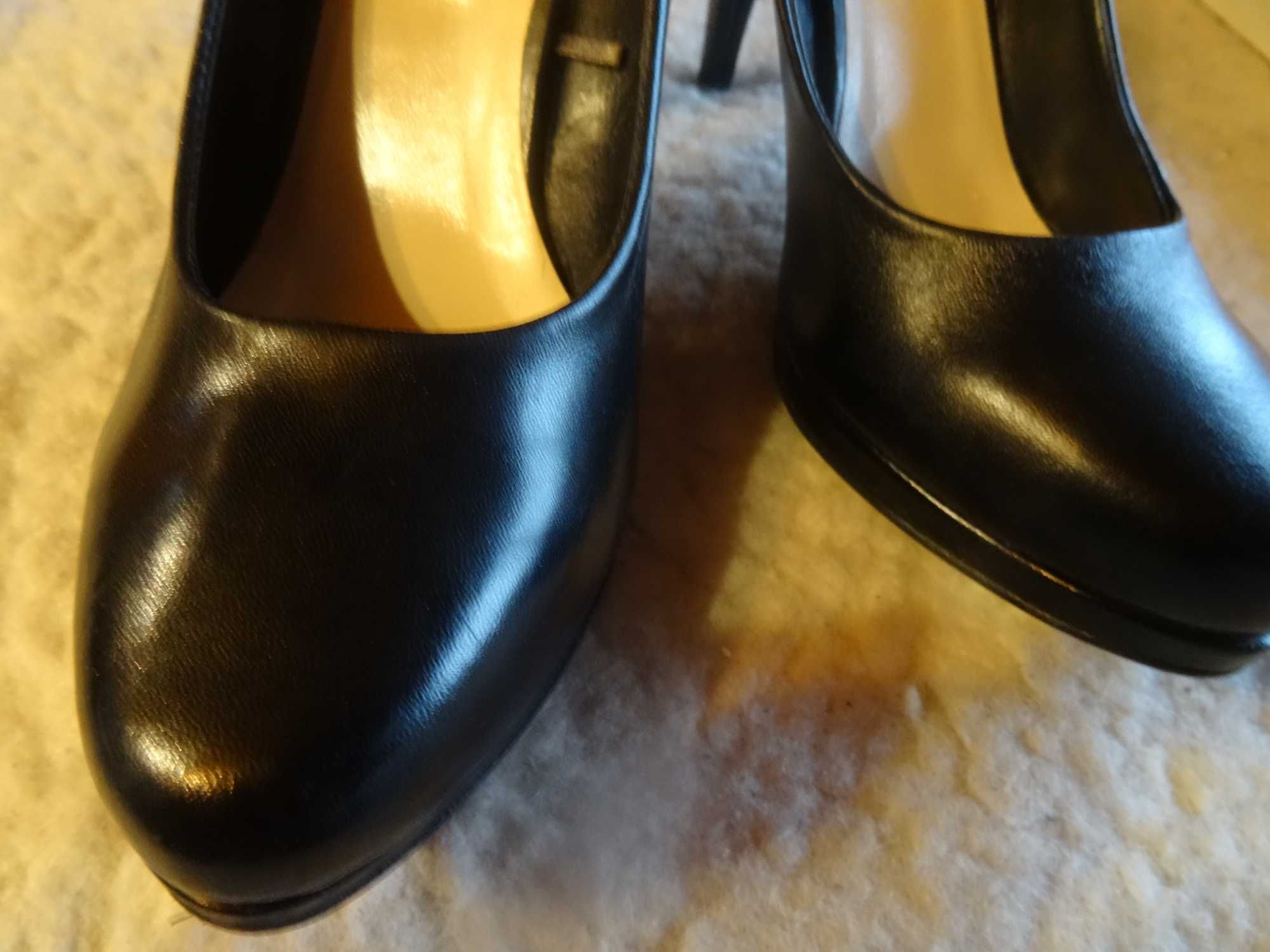Czarne szpilki, wysokie, skórzane, Lasocki, 39
