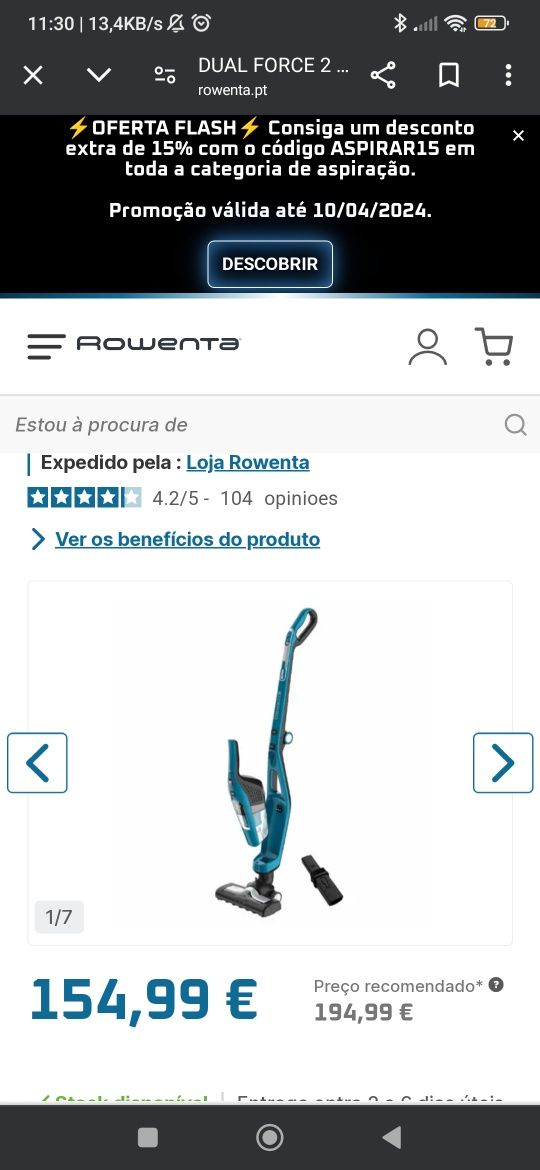 Aspirador vertical Rowenta 2 em 1