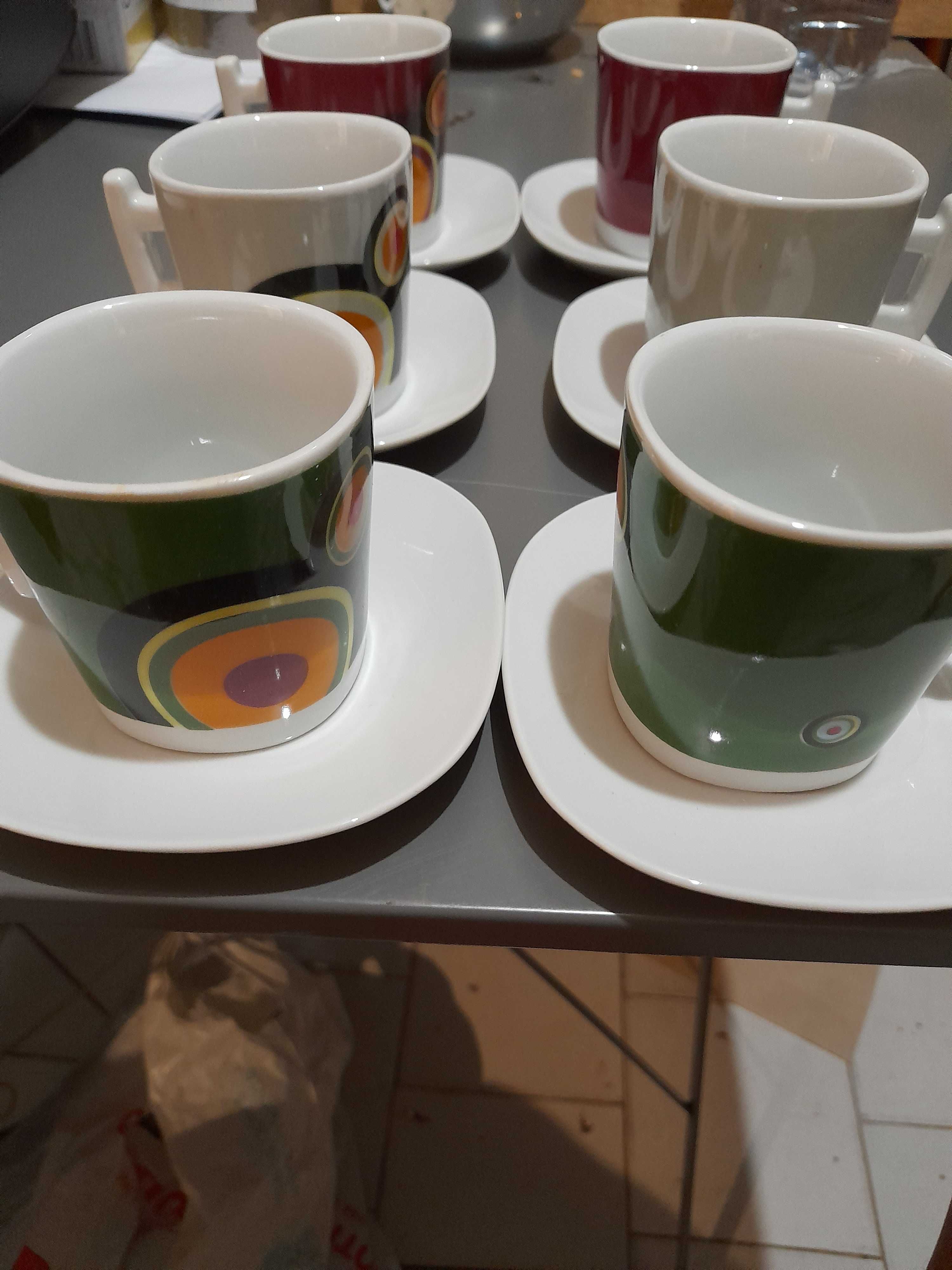 Serviço d café retro 6 chávenas pop arte em cerâmica em caixa original