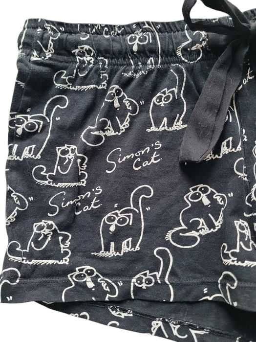 Krótkie spodenki do spania piżama szorty 36,S Sinsay kot Simon's cat