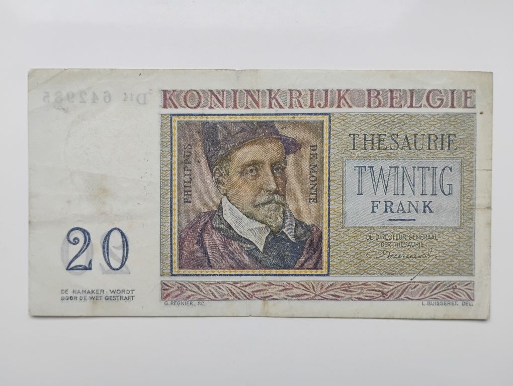 Banknot Belgia - 20 franków z 1956 r.