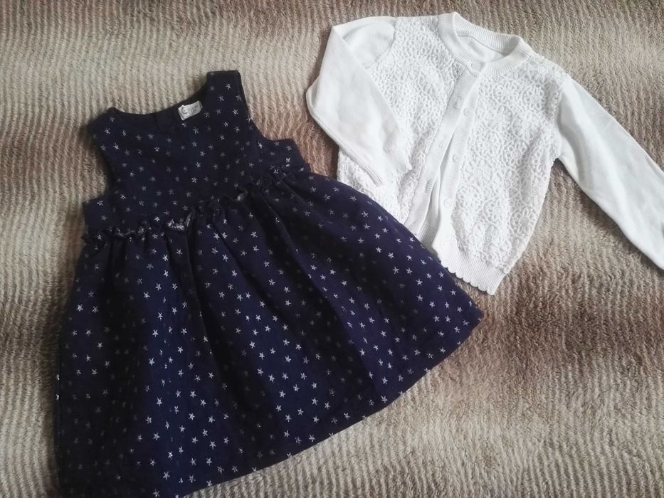 Sukienka wizytowa Cubus 80 sukienka granatowa w gwiazdki + sweterek