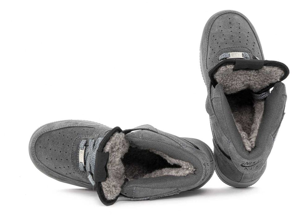 Кросівки з хутром Nike Air Force 1 High Grey premium зимові