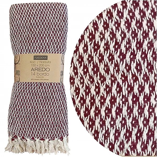 KOC 150x200 BAWEŁNIANY dekoracyjny narzuta pled z frędzlami boho AREDO