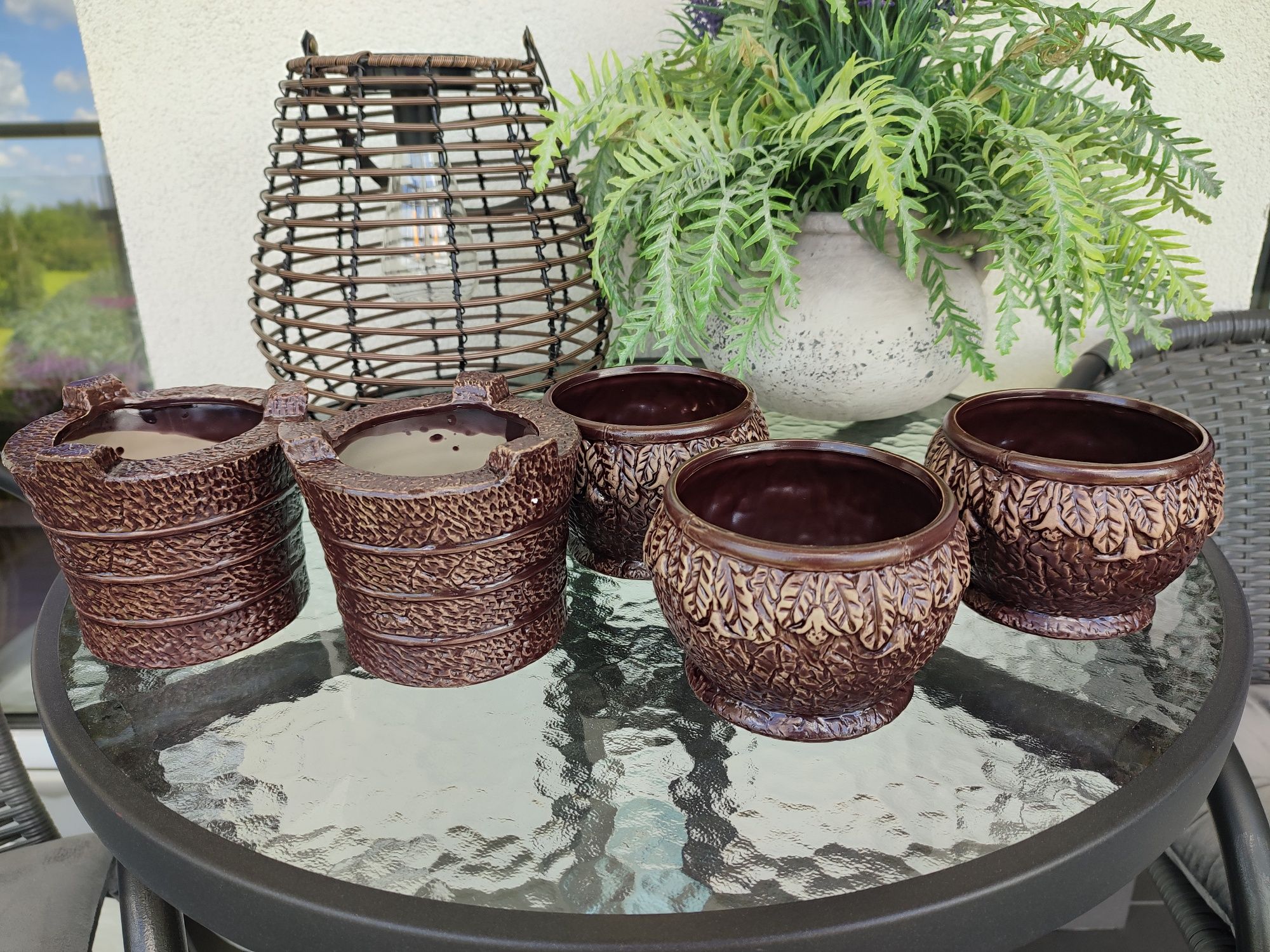 Zestaw 5 ceramicznych małych doniczek