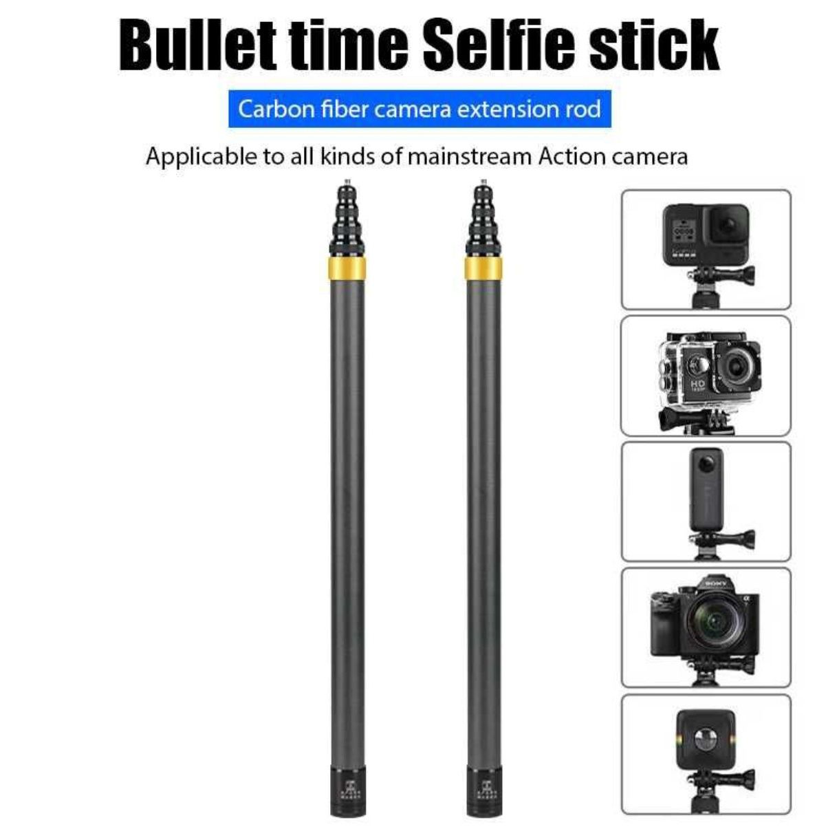 Selfie Stick 3m GoPro Insta 1/4 gwint