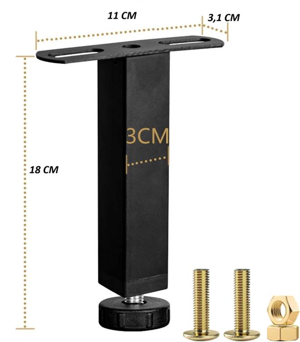 Metalowe nóżki do łóżka 18 cm, reglowane + 2cm z mocowaniami-2 sztuki