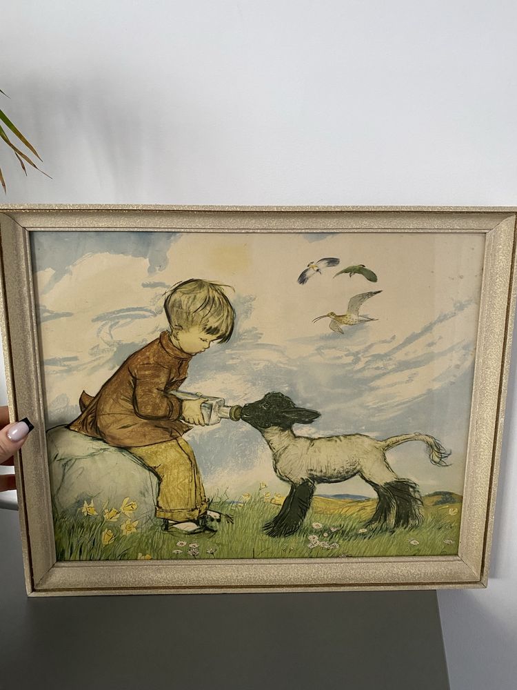 Obraz chłopiec z kozą Vintage