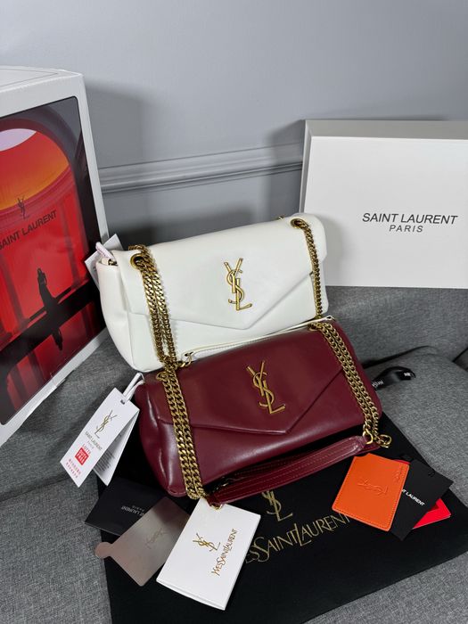 Сумка YSL Yves Saint Laurent Calypso In Plunged Lambskin біла,бургунді