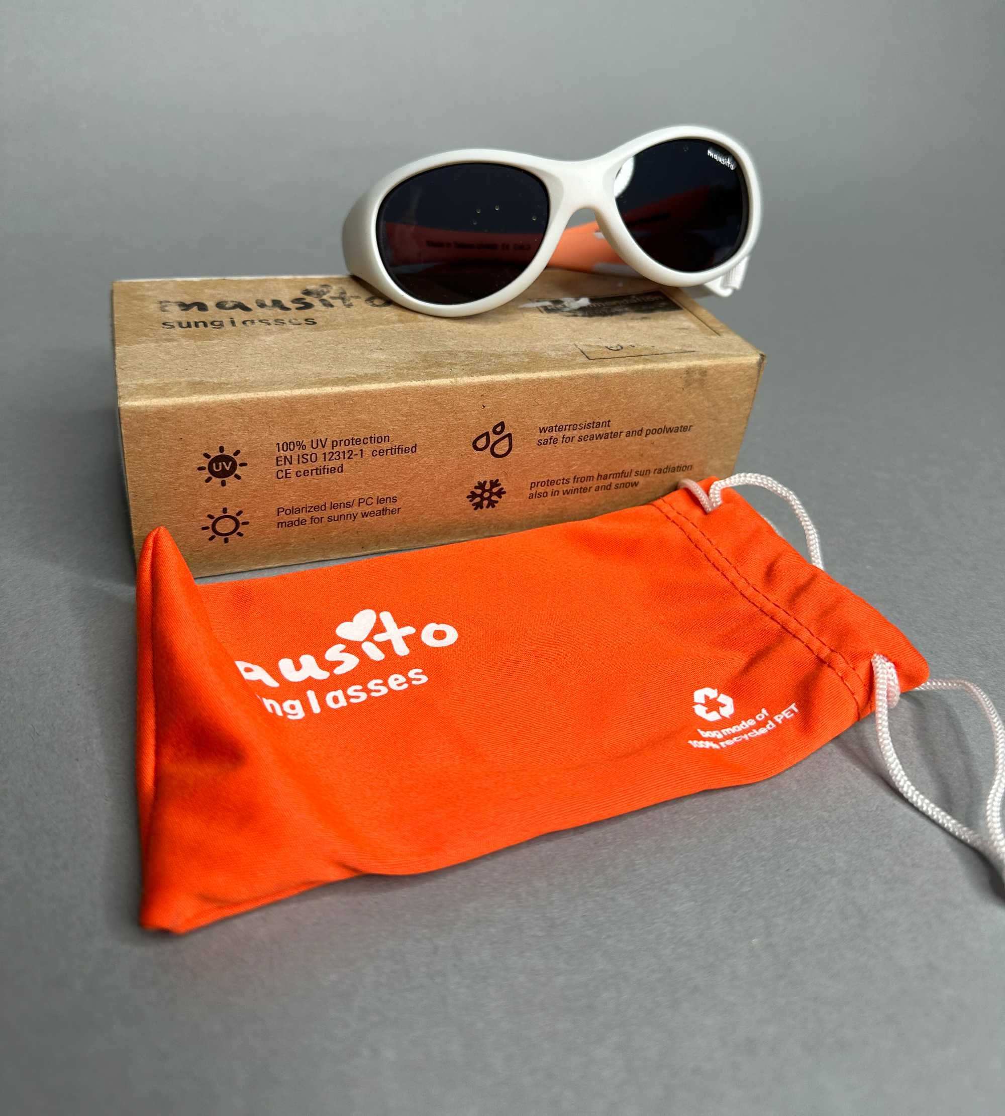 Dziecięce okulary przeciwsłoneczne z gumką firmy Mausito z filtrem UV