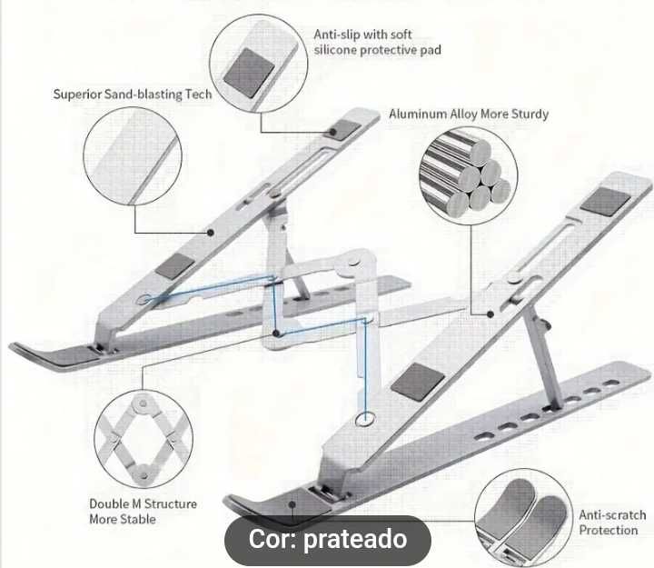 Suporte dobravel para portátil, tablet e telemóvel