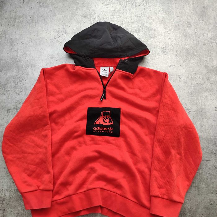 MĘSKA Bluza z Kapturem Hoodie Suwak Pomarańczowa Polar ADV Adidas Logo