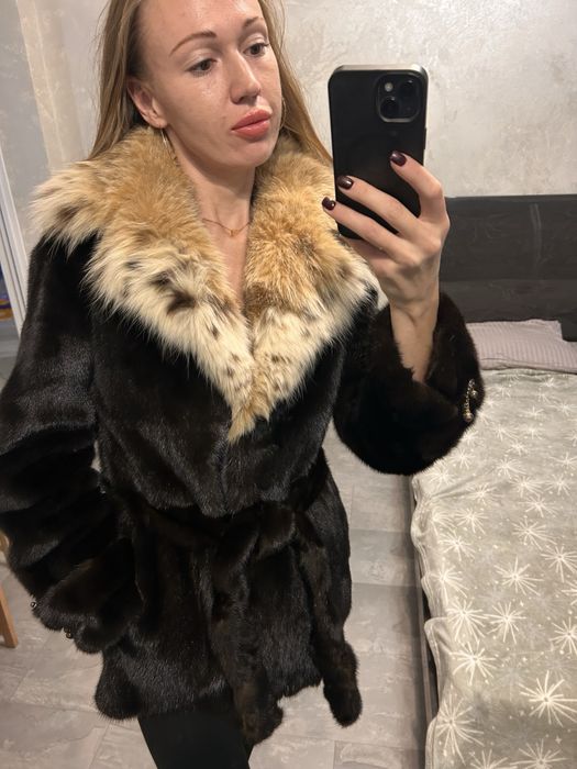 Шуба норкова комір рись