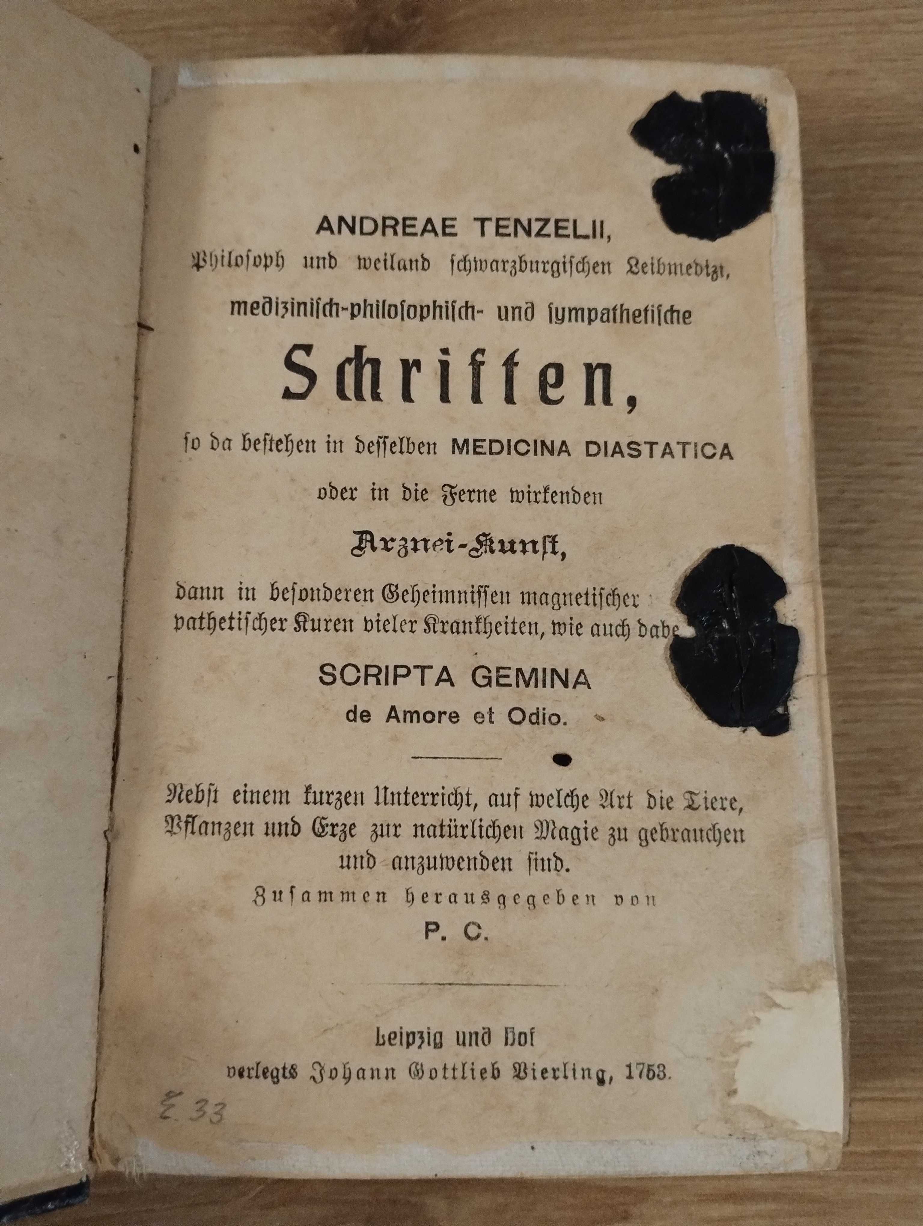 Andreae Tenzelii Dzieła Schriften 1753 po niemiecku UNIKAT