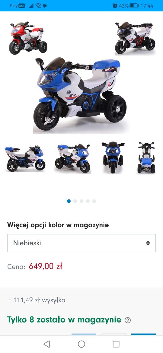 Motor dla dzieci na akumulator światła dźwięki