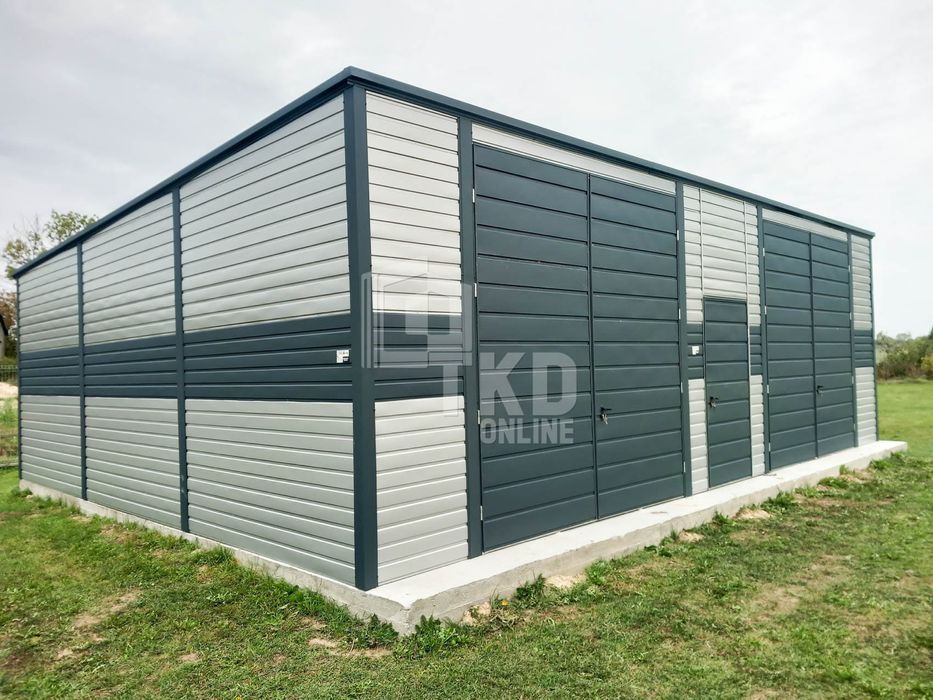 Hala - Garaż Blaszany 8,5X6 2X Brama Drzwi Rynny Antracyt Tkd118