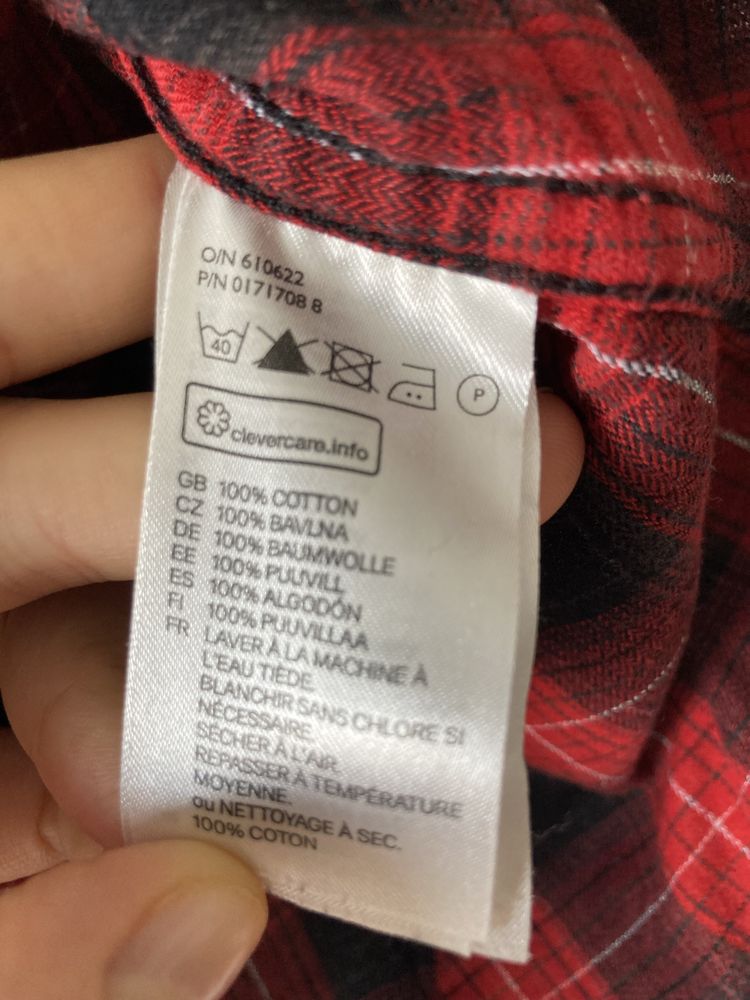 Bawełniana Koszula w Czarno-Czerwoną Kratę H&M