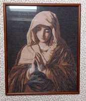 Obraz, Matka Boska, Maryja, haft krzyżykowy, wyszywany, rękodzieło