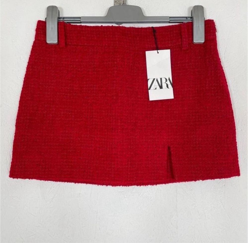 Zara юбка твидовая красная юбка Zara