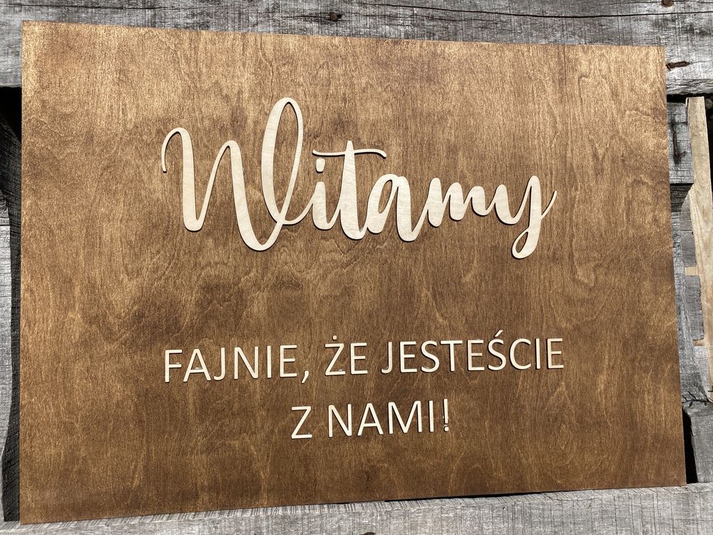 Tablica witamy na wesele fajnie że jesteście boho rustykalna