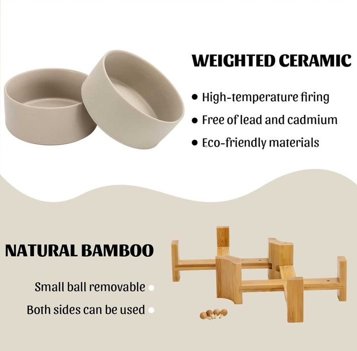 Zestaw dwóch misek dla psa   beżowy 0,85 l na podwyższeniu