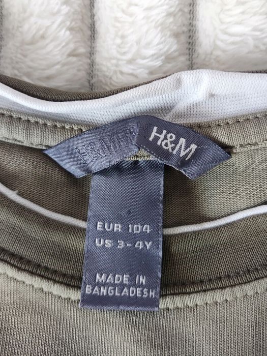 104 H&M Bluzka Bluza khaki biała długi rękaw Bluzeczka chłopięca Koszu