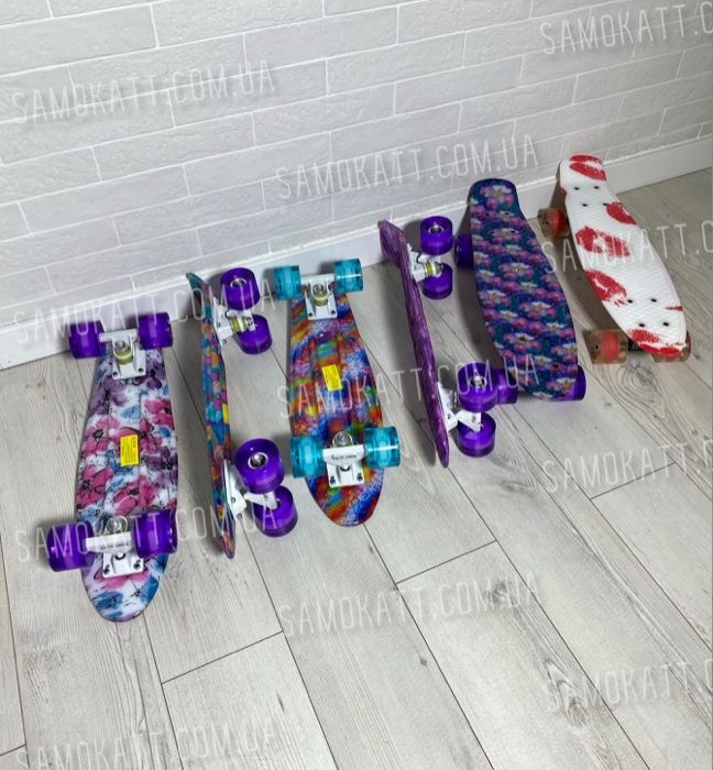 Скейт Penny Board Пенниборд с рисунком и светящимися колесами  Zetra