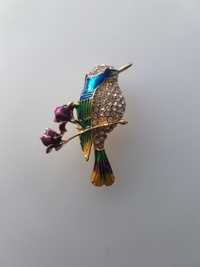 Broszka ptak ptaszek kolorowa cyrkonie