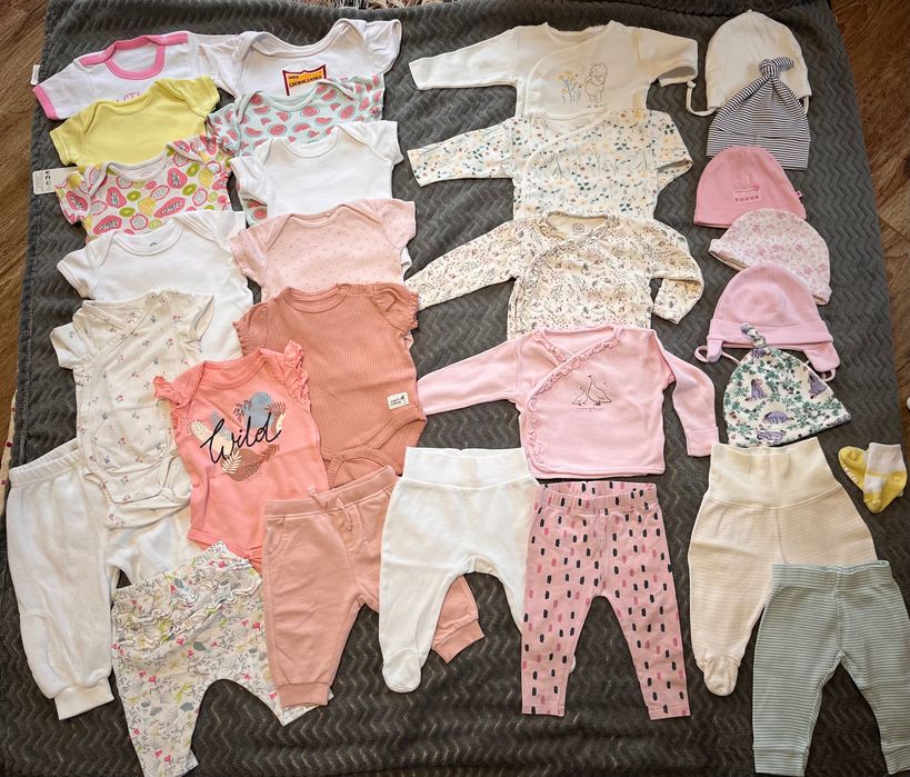 Zestaw ciuszków niemowlęcych 62 półśpiochy pajacyki kaftaniki body