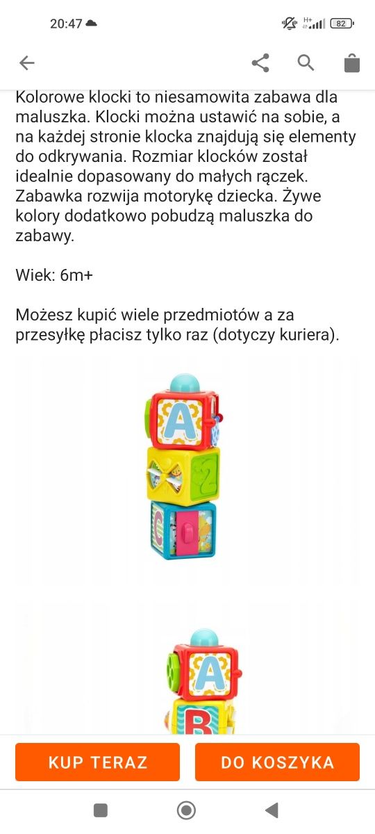 Zestaw zabawek dla maluszka- klocki Fisher Price i autko