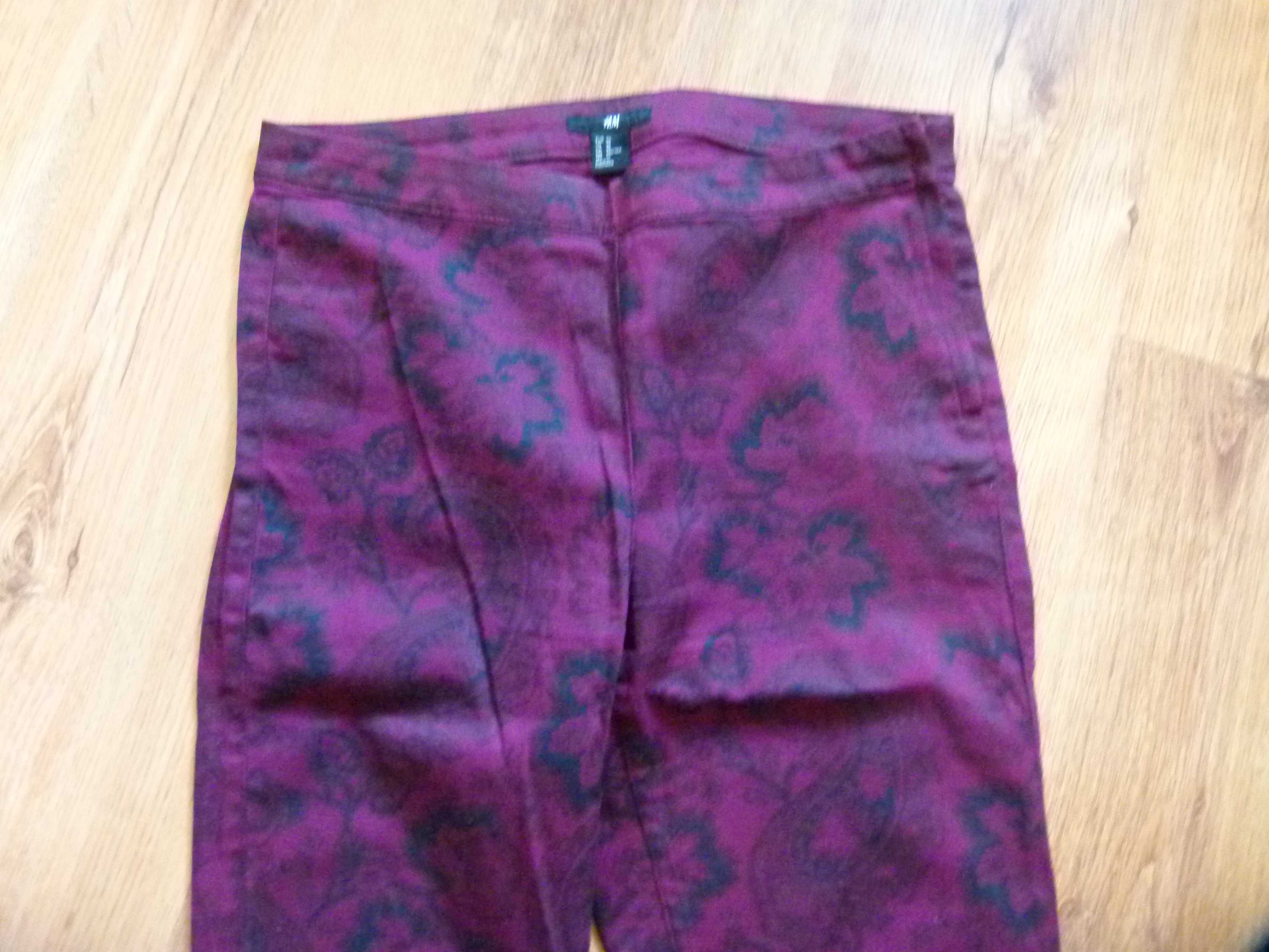 H&M spodnie cygaretki bordowe we wzorki damskie rozm L 40