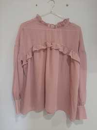 Różowa elegancka cienka bluzka z falbankami S/M sinsay
