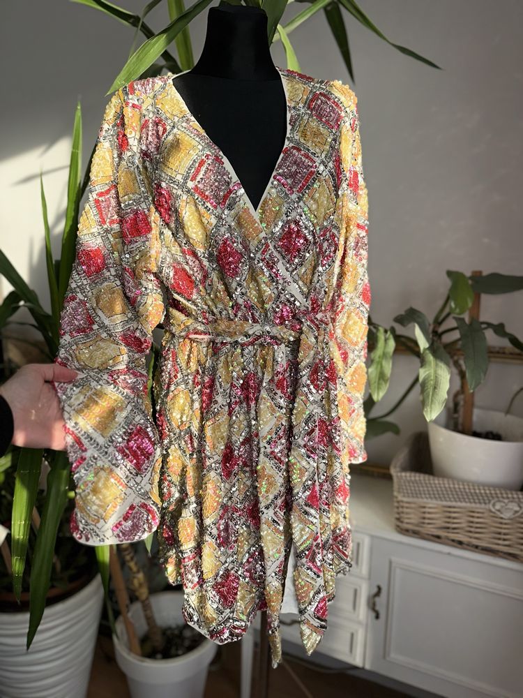 Asos cekinowa sukienka mini kopertowa 46 3 xl 44 xxl